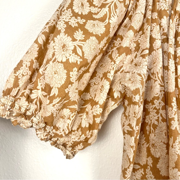 THE GREAT. Garland Floral Off-Shoulder Blouse Beige/Tan Size 2 Medium - Picture 9 of 9